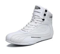 Chaussures De Boxe pour Hommes Et Femmes, Baskets Légères Montantes, Respirantes, Chaussures De Sport D'entraînement Athlétique avec Un Haut Soutien,Blanc,38 EU