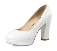 Chaussures de Bureau Plateforme Bout Pointu Slip-on Talons Hauts Escarpins de Travail Professionnels Escarpins Courts Travail de Bureau et Réunions d'affaires Chaussures,Blanc,40 EU