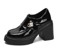 Chaussures de Bureau Professionnelles pour Femmes Talon Épais Bout Pointu Mocassins pour Enseignement et Banque Talon Stable 10CM Noirs,Noir,39 EU