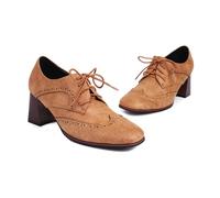 Chaussures de bureau rétro à bout carré avec boucle et talon aiguille pour femme - Respirant - Entrevue formelle - Semelle intérieure rembourrée antidérapante, marron, 36 EU
