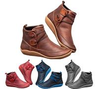 Chaussures de cheville pour femme - Bout rond - Plates - En cuir synthétique - Bottines à lacets - Bottes d'extérieur confortables - Chaussures de travail - Bottes courtes pratiques avec semelle