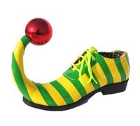Chaussures de Clown Oxford Homme Femme, Style Festif Excentrique Motif Rayé Bicolore, Découpe Pointue Courbée et Bille Décorative, Deguisement Clown Adulte Unisexe pour Carnaval Fête Cosplay Spectacle
