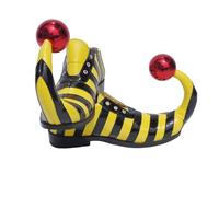 Chaussures de Clown Oxford Homme Femme, Style Festif Excentrique Motif Rayé Bicolore, Découpe Pointue Courbée et Bille Décorative, Deguisement Clown Adulte Unisexe pour Carnaval Fête Cosplay Spectacle