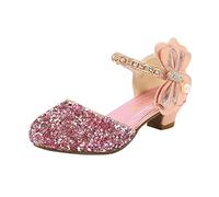 Chaussures de communion pour fille - Talon brillant - Princesse - Chaussures de soirée - Chaussures à talons - Sandales à paillettes - Chaussures de mariage - Déguisement papillon, Rose, 30 EU