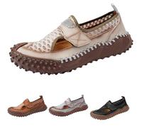 Chaussures de conduite à enfiler pour homme - Mocassins en maille respirante - Style rétro - Légères - Pour la marche, la course à pied, la plage - Avec semelle en caoutchouc, beige, 40 2/3 EU