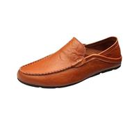 Chaussures de conduite en cuir pour homme - Mocassins plats - Chaussures à enfiler - En cuir souple - Confortables - Chaussures d'affaires - Respirantes - Chaussures de bateau confortables - Sans