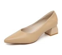 Chaussures De Cour pour Femmes Talon Bloc Épais Bout Pointu Escarpins De Mariage Confortables Talons Bas Travail Robe Mariage Cuir Respirant,Kaki,36 EU