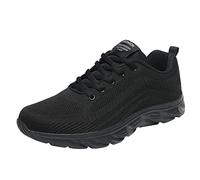 Chaussures de course pour homme avec lacets - Baskets en maille - Chaussures de sport orthopédiques légères - Antidérapantes - Couleur unie - Chaussures basses décontractées à lacets, Noir , 44 EU