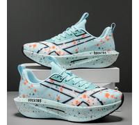 Chaussures de course respirantes et légères unisexes - Technologie de plaque en carbone intégrale - Combinaison blanc-bleu-orange - Design mesh basse tige convenant pour le marathon, le sprint et le p