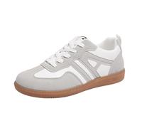 Chaussures de course rétro antidérapantes en cuir pour femmes et filles | Baskets de tennis légères et confortables à lacets, Gris et blanc., 42 EU