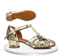 Chaussures de danse à paillettes for filles, chaussures de danse de salon, tango, salsa latine, bout fermé, talon bas, sandales princesse for filles(Golden Ballroom,FR33-21cm)