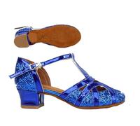 Chaussures de danse à paillettes for filles, chaussures de danse de salon, tango, salsa latine, bout fermé, talon bas, sandales princesse for filles(Blue Ballroom,FR36-22.5cm)