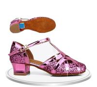 Chaussures de danse à paillettes for filles, chaussures de danse de salon, tango, salsa latine, bout fermé, talon bas, sandales princesse for filles(Pink Ballroom,FR29-19cm)