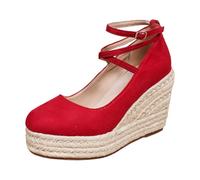 Chaussures de danse à plateforme pour femme - Chaussures de mariée épaisses avec lanières - Talons hauts traditionnels - Élégantes et confortables - Talon octobre, rouge, 40 EU