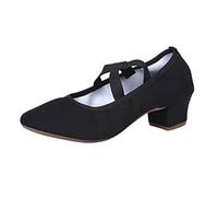 Chaussures de Danse à Salon Femme Paillettes Satin Souple pour achata Tango Pratique Semelle Confortable Bride Réglable Rétro Soirée Chaussure Heels Dance (Black, 41)