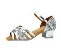 Chaussures de Danse Athlétique Filles Chausson Talon Danse Classique Enfant Chaussure de Jazz Gymnastique Rythmique Chaussures Princesse Fille pour Performance, Mariage, Soirée (Silver, 12Years)