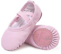 Chaussures de Danse Classique Cuir Demi Pointe Pantoufle de Ballet Ballerine Chausson de Gym pour Enfants et Femme Rose 21