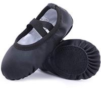 Chaussures de Danse Classique Cuir Demi Pointe Pantoufle de Ballet Ballerine Chausson de Gym pour Enfants et Femme Noir 21