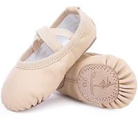 Chaussures de Danse Classique Cuir Demi Pointe Pantoufle de Ballet Ballerine Chausson de Gym pour Enfants et Femme Beige 21