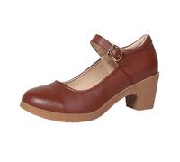 Chaussures de danse de printemps et d'automne à bout rond et épais à talon moyen orthopédique avec fond souple et bouche peu profonde pour femme, marron, 38 EU