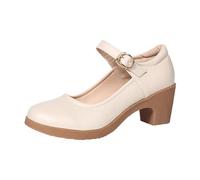 Chaussures de danse de printemps et d'automne à bout rond et épais à talon moyen orthopédique avec fond souple et bouche peu profonde pour femme, beige, 39 EU