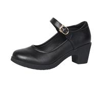 Chaussures de danse de printemps et d'automne à bout rond et épais à talon moyen orthopédique avec fond souple et bouche peu profonde pour femme, Noir , 38 EU