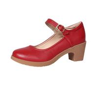 Chaussures de danse de printemps et d'automne à bout rond et épais à talon moyen orthopédique avec fond souple et bouche peu profonde pour femme, Rouge, 38 EU