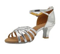 Chaussures de danse de salon pour femme - Salsa latine - Bout ouvert - Talons bas - Chaussures de danse pour mariage, soirée, fête, talons - Chaussures de cour - Sandales de danse pour débutants