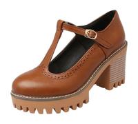 Chaussures de danse élégantes à talons hauts pour femme | Escarpins à talon bloc et sangle en T vintage confortables à bout fermé pour l'extérieur, les loisirs