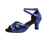 Chaussures de danse élégantes pour femme avec talon bas, standard latin, bout ouvert, découpes confortables, chaussures de travail, chaussures de mariage pour mariage, fête de la bière et fête, Q bleu