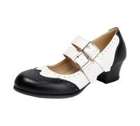 Chaussures de danse élégantes pour femme, chaussures traditionnelles, bout fermé et talon bloc bas, chaussures de mariage, escarpins pour mariage, fête de la bière, bureau et fête, Blanc., 41 EU