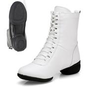 Chaussures de danse en cuir pour femme - Élégantes bottines avec talon carré et lacets - Chaussures courtes à lacets pour danse, fitness, jazz, gymnastique, valse, foxtrott, swing disco, O Wein1, 39