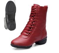 Chaussures de danse en cuir pour femme - Élégantes bottines avec talon carré et lacets - Chaussures courtes à lacets pour danse, fitness, jazz, gymnastique, valse, foxtrott, swing disco, O Rot1, 37 EU