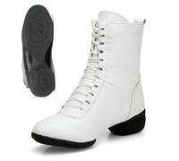 Chaussures de danse en cuir pour femme - Élégantes bottines avec talon carré et lacets - Chaussures courtes à lacets pour danse, fitness, jazz, gymnastique, valse, foxtrott, swing disco, O Wein2, 40