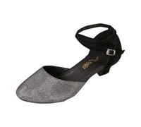 Chaussures de danse en latine élégantes et scintillantes avec nœud sur le devant, semelle rembourrée souple et fermeture à boucle sécurisée, Noir , 39 EU