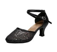 Chaussures de Danse féminines élégantes avec laçage et découpes Scintillantes Style Latin Talon Moyen et Semelle Souple pour des soirées et Loisirs universels