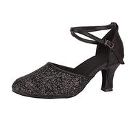 Chaussures de Danse Femme Argent Latin Entraînement Bout Fermé Chaussures Tango Femme Tango Danse d'Été Sandales à Talons Standard Salle de Bal ChaCha Modern Jazz pour Partie, Noir , 40 EU