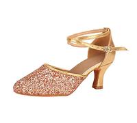 Chaussures de Danse Femme Argent Latin Entraînement Bout Fermé Chaussures Tango Femme Tango Danse d'Été Sandales à Talons Standard Salle de Bal ChaCha Modern Jazz pour Partie, rose, 40 EU