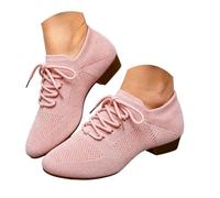 Chaussures de Danse Femmes Ballet Semelle Souple Boot Yoga Gymnastique Mesh Tricoté Respirant Lacets Talon Bas Bloc Semelle Split Jazz Moderne Ballroom Pratique