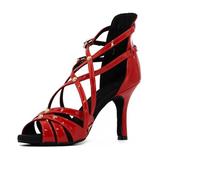 Chaussures de Danse for Femmes, soirée, Salle Bal, Tango Latin, Salsa, Swing, Mode d'intérieur, Sandales en Cuir à Talons Hauts for Dames(Red-7.5cm Heel,43)