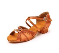 Chaussures de Danse for Filles et Femmes, Chaussures Salon Latines, Tango Moderne, Sandales Salsa, Talon 3,5 cm(Brown,28)