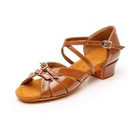 Chaussures de Danse for Filles et Femmes, Chaussures Salon Latines, Tango Moderne, Sandales Salsa, Talon 3,5 cm(Brown-P,30)