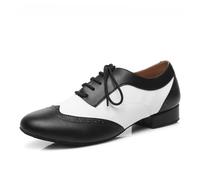 Chaussures de Danse Homme Standard Latin Salsa Cuir Chaussures à Lacets Chaussure de Danse Bicolore Homme,Nero+Blanc,Tacco 2.5cm,Suola in camoscio,42EU