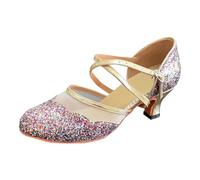Chaussures de Danse Latine à Bride Cheville, Empeigne Scintillante et Bout Brillant, Talon Bas Confortable pour Femmes, idéales pour soirées, salles de Bal ou Pratiques de Salsa. (38)