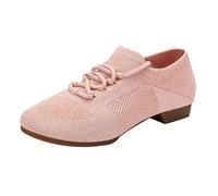 Chaussures de danse latine à lacets pour femme - Bout fermé - Chaussures de danse latine jazz pour débutants - En maille respirante - Chaussures de danse à talons bas et épais - Chaussures de salsa