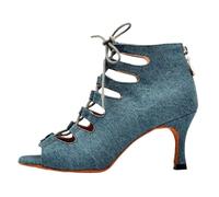 Chaussures De Danse Latine Chaussures de Danse for Femmes Chaussures Latines Jazz Tango Ballroon Swing Sandales Gladiateur à Talons Hauts(Blue-7.5cm Heel,34)