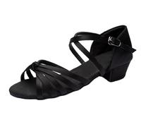 Chaussures De Danse Latine Chaussures de Danse Latine for Enfants, Chaussures Jazz for Femmes, Sandales, Semelle Plate en Daim, d'entraînement à nœud(Black,32)