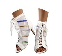 Chaussures de Danse Latine élégantes à Talons Aiguilles et Bout Ouvert, idéales pour Une soirée (White, 35)
