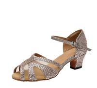 Chaussures De Danse Latine en Bronze for Femmes, Tango for Salle Bal, Talon Cuba, Mariage Faux Diamant, Sandales for(Gold,8)