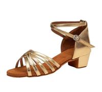 Chaussures de danse latine en satin pour petites filles - Chaussures de danse de salle de bal - Talon de 3 cm - Modèle 202PD - Chaussons de Noël pour filles, doré, 35 EU